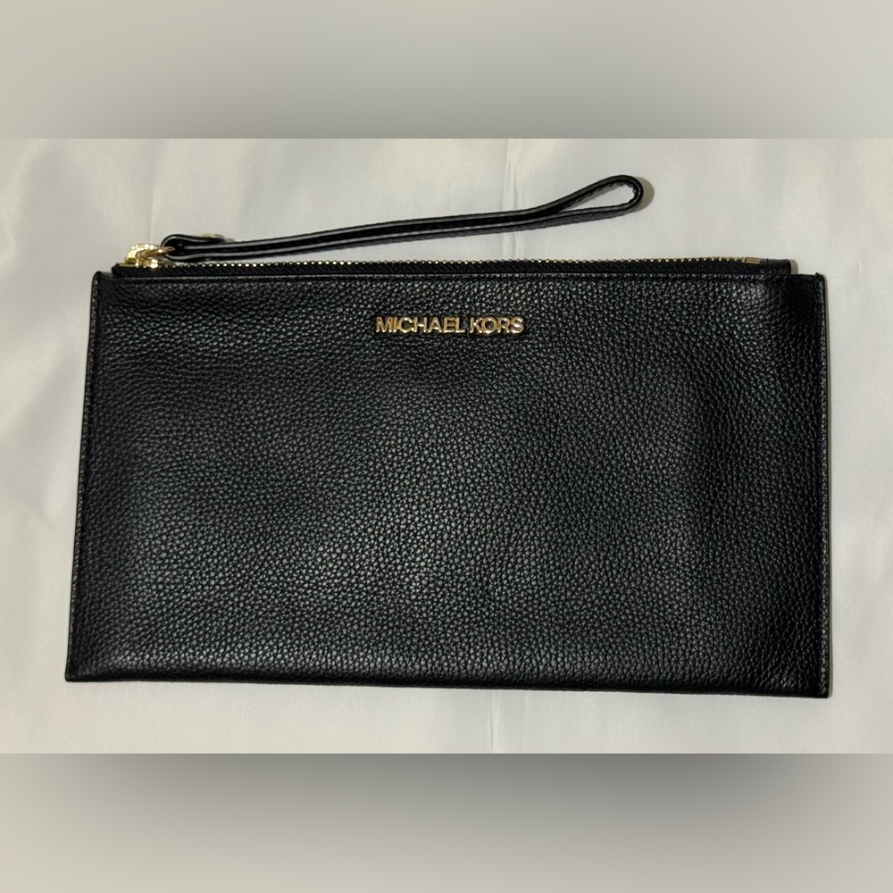 Michael Kors Black Leather wristlet with Gold Hardware